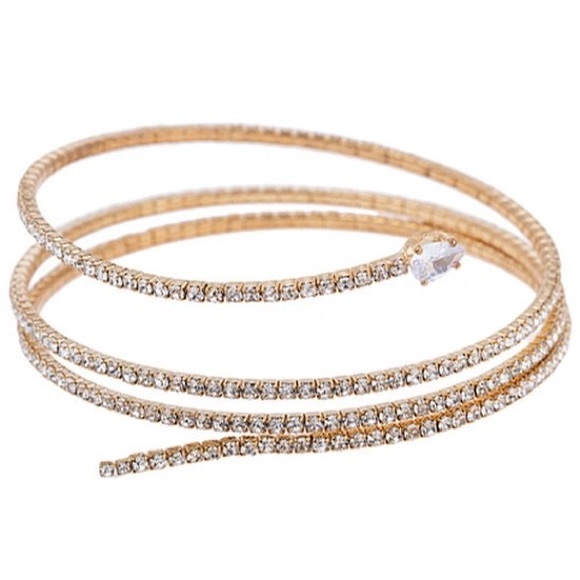 Son Paises Jewelry - Goldtone Upper Arm Bracelet Wrap Design Cubic Zirconia with  Rhinestone